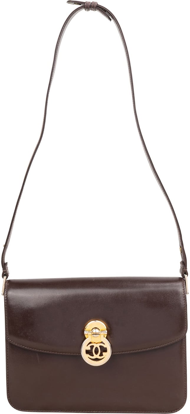 Gucci Brown Lambskin Vintage Circle GG Single Flap Shoulder Bag
