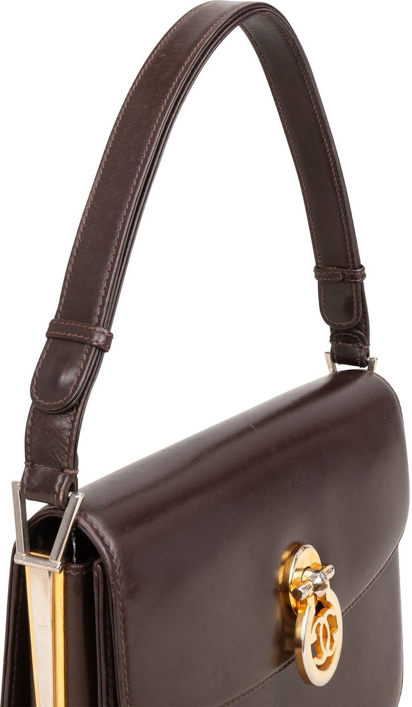 Gucci Brown Lambskin Vintage Circle GG Single Flap Shoulder Bag