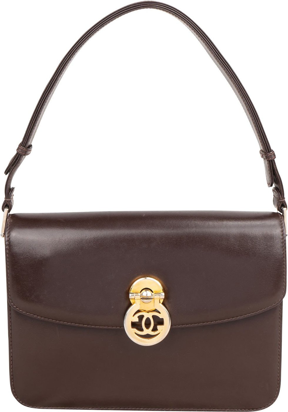 Gucci Brown Lambskin Vintage Circle GG Single Flap Shoulder Bag