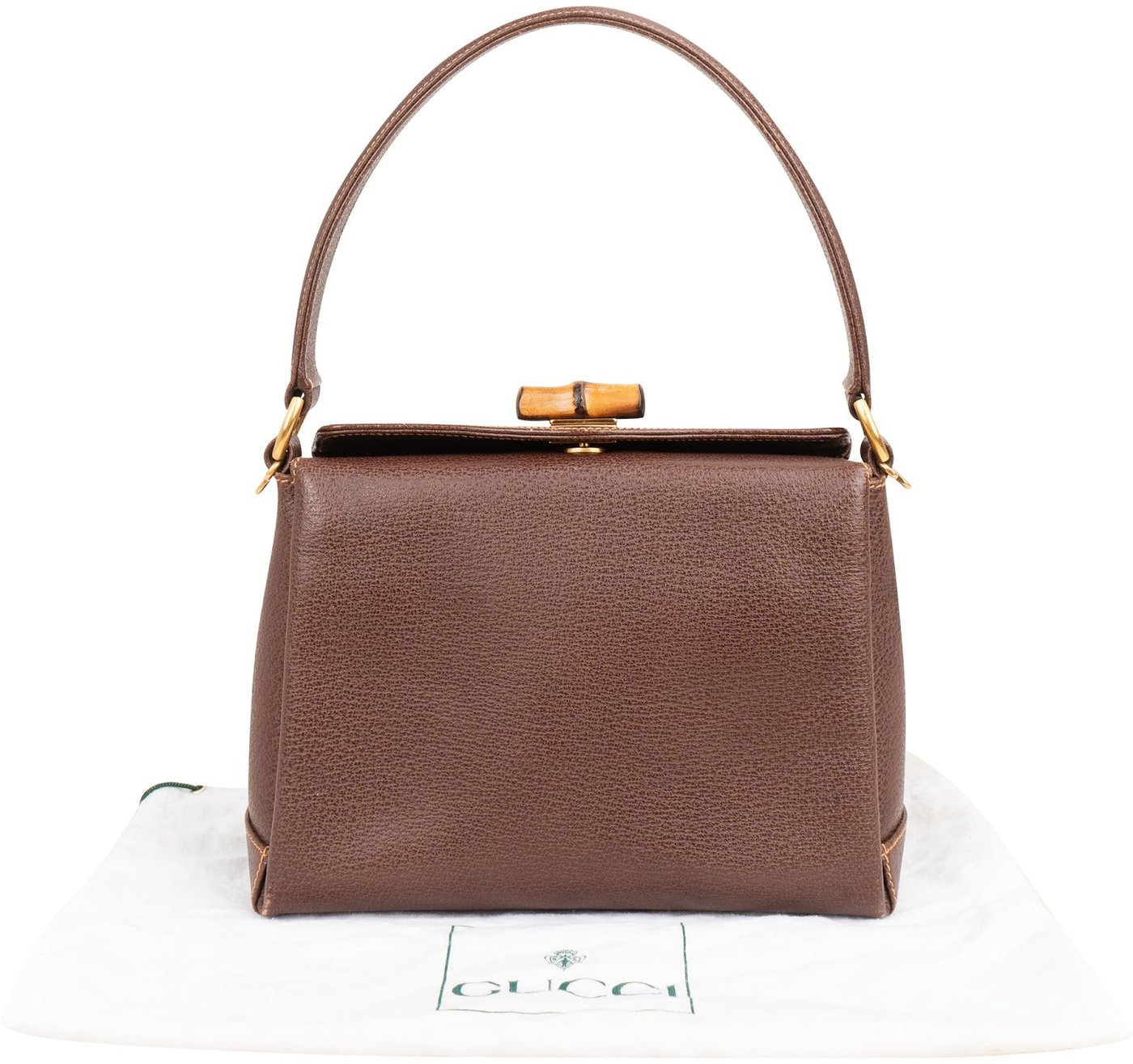 Gucci Brown Leather Bamboo Lock Top Handle Handbag