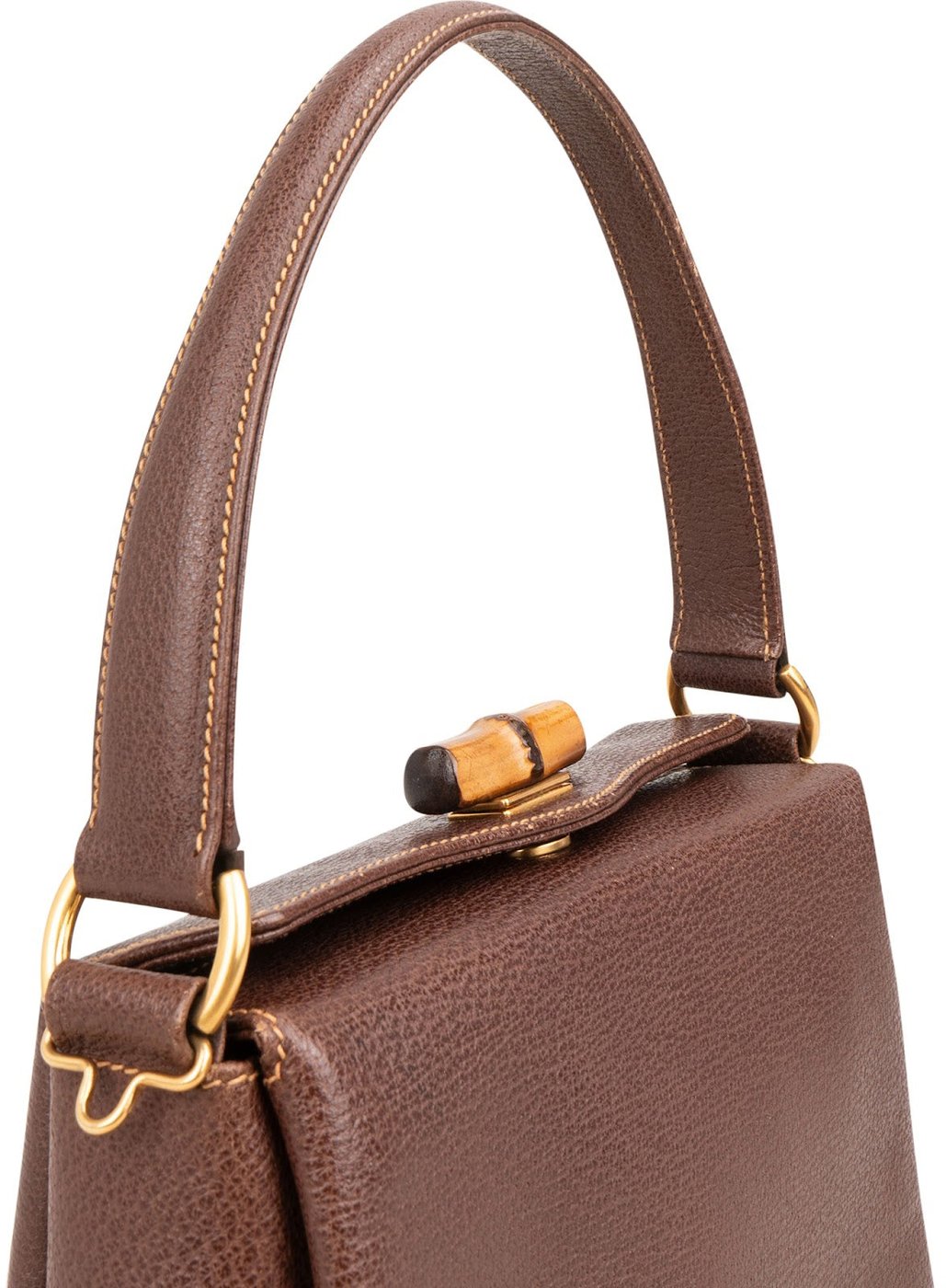 Gucci Brown Leather Bamboo Lock Top Handle Handbag