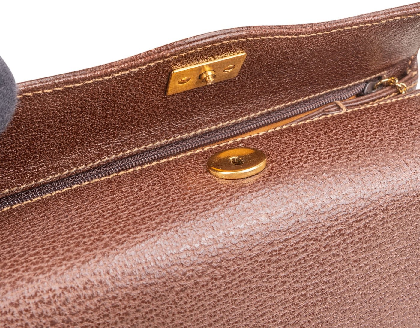 Gucci Brown Leather Bamboo Lock Top Handle Handbag