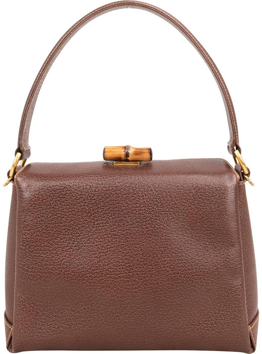 Gucci Brown Leather Bamboo Lock Top Handle Handbag
