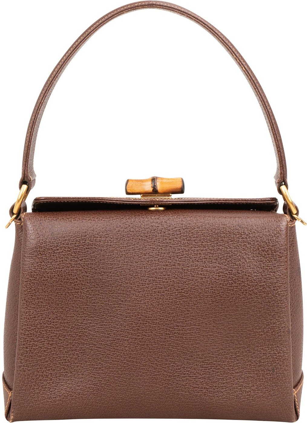 Gucci Brown Leather Bamboo Lock Top Handle Handbag