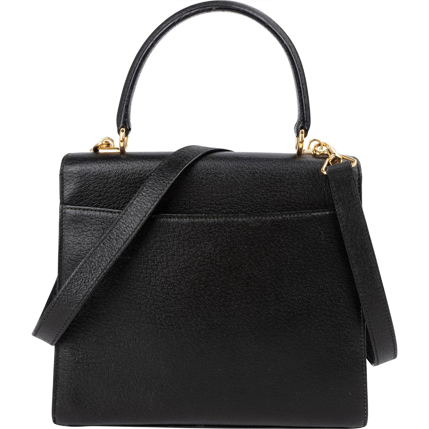 Gucci Black Grained Leather Padlock Top Handle Handbag