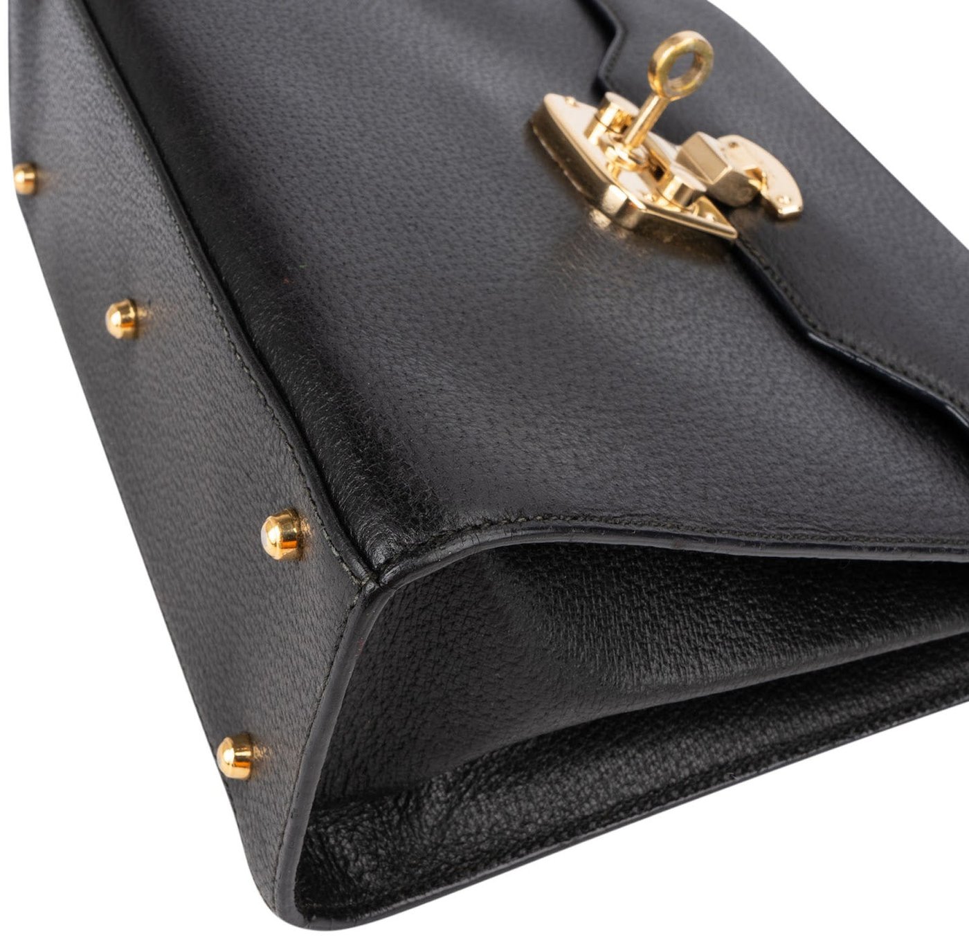 Gucci Black Grained Leather Padlock Top Handle Handbag