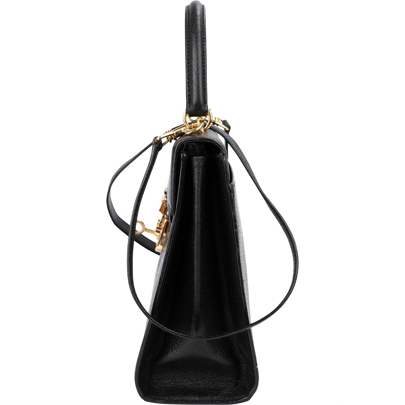 Gucci Black Grained Leather Padlock Top Handle Handbag