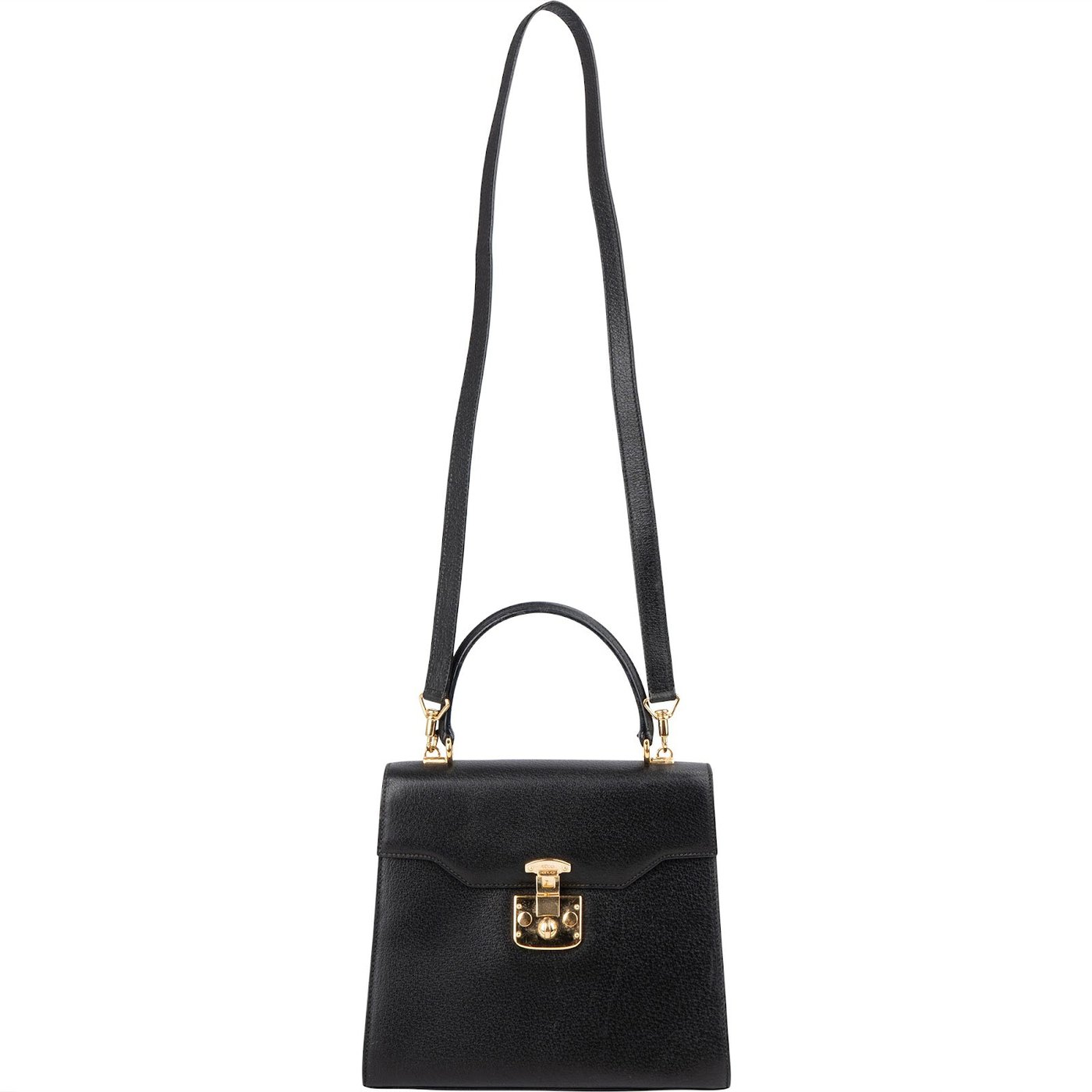 Gucci Black Grained Leather Padlock Top Handle Handbag