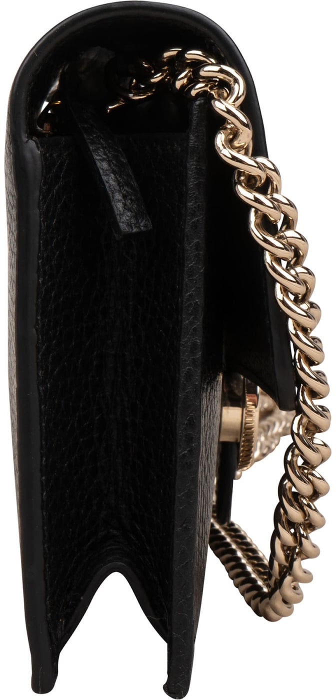 Gucci Black Leather Interlocking GG Wallet On Chain Crossbody Bag
