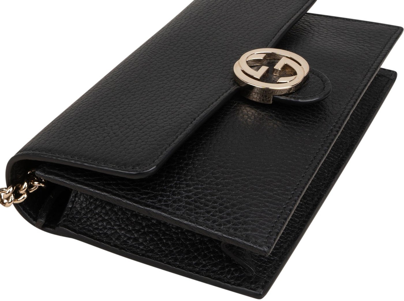 Gucci Black Leather Interlocking GG Wallet On Chain Crossbody Bag