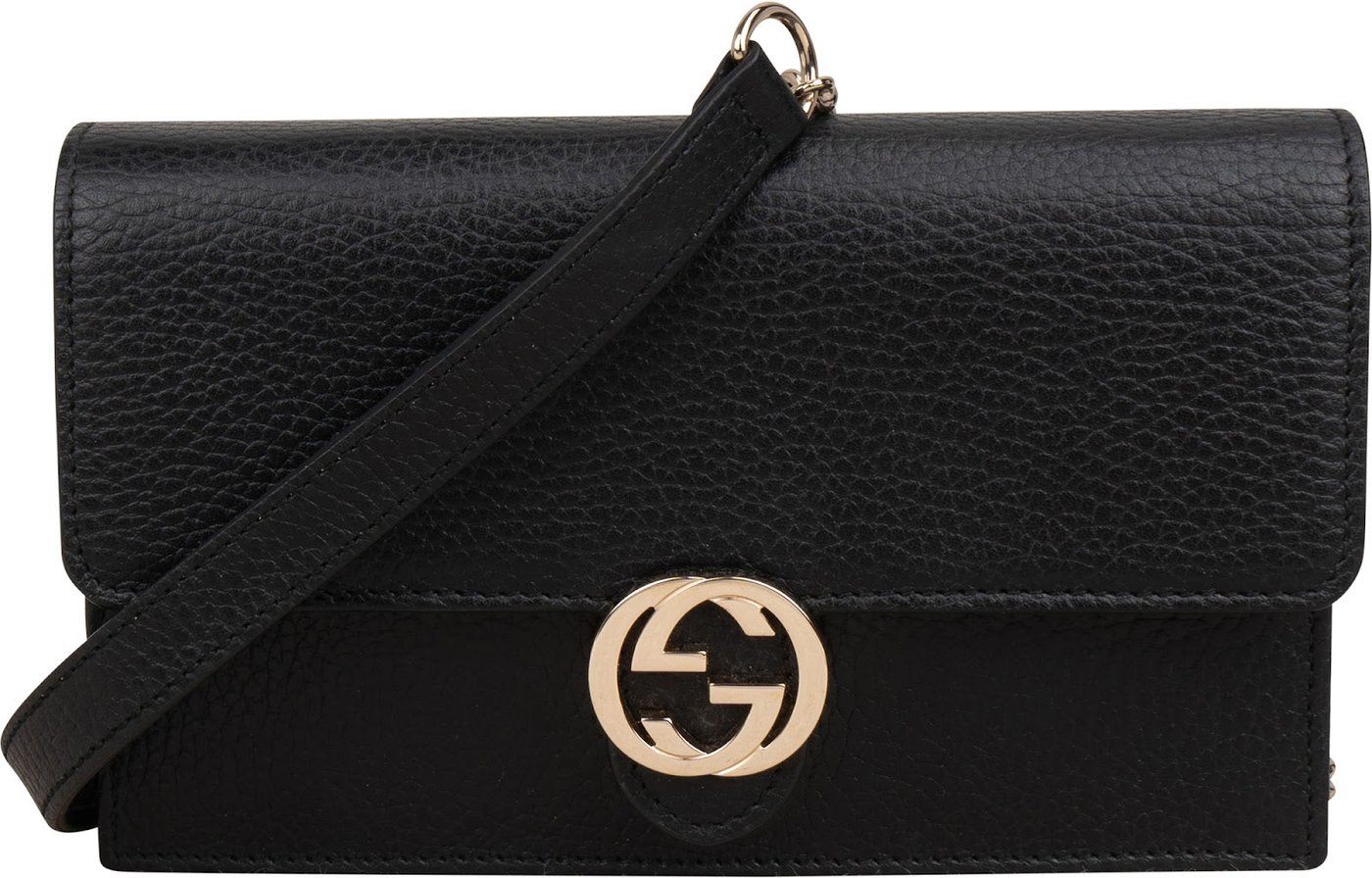 Gucci Black Leather Interlocking GG Wallet On Chain Crossbody Bag