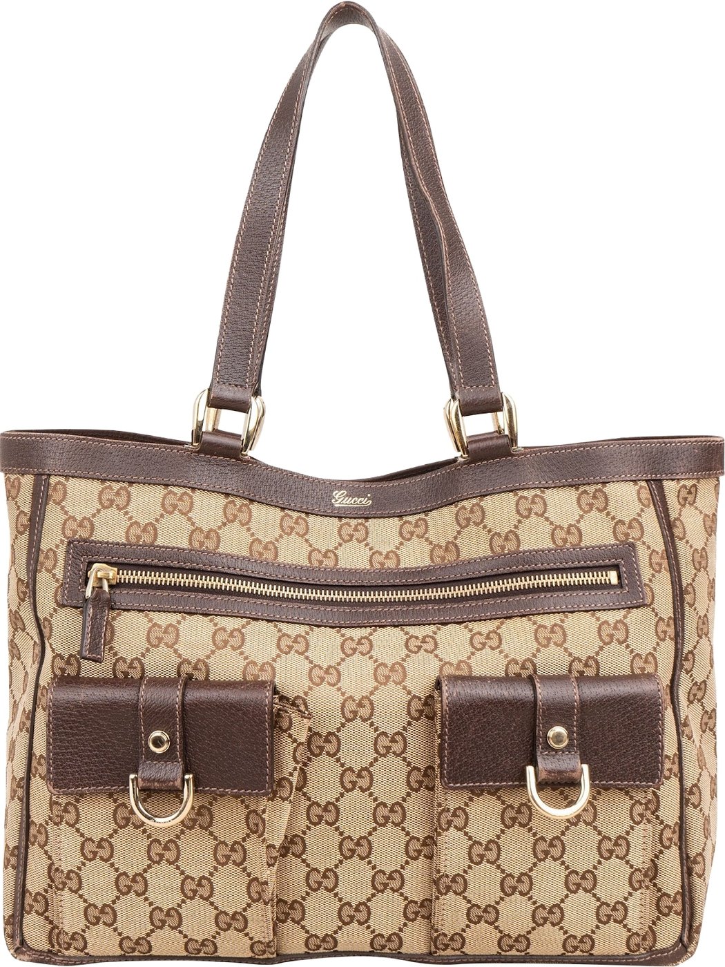 Gucci Monogram GG Canvas Abbey Double Pocket Tote Shoulder Bag