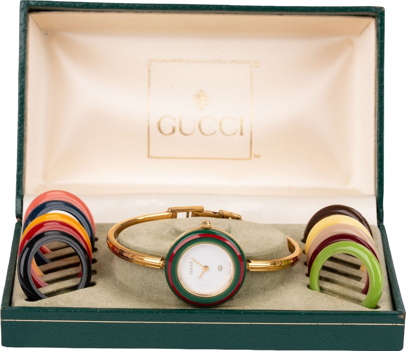 Gucci Gold Tone Change Bezel Bangle 11/12 Women Watch