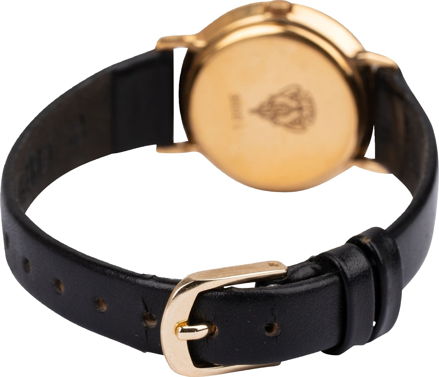 Gucci Gold Tone Black Leather Sherry Line Web 3000L Woman Watch