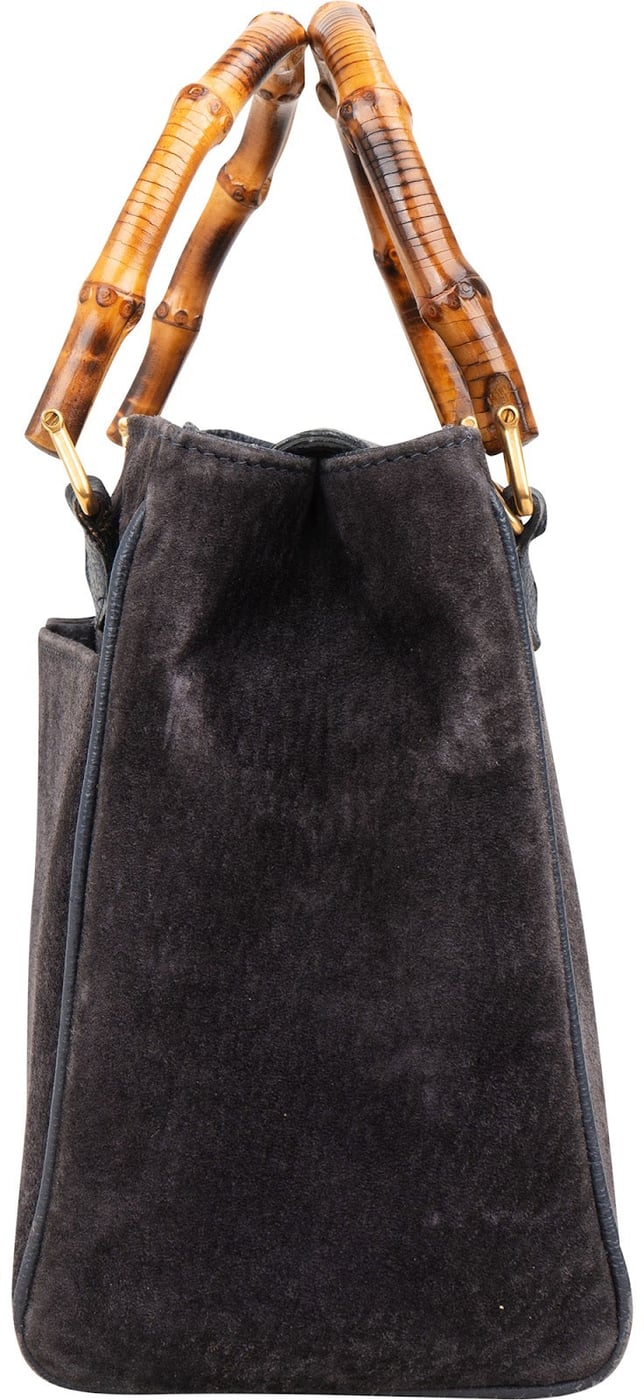Gucci Suede Bamboo Handle Small Tote Handbag