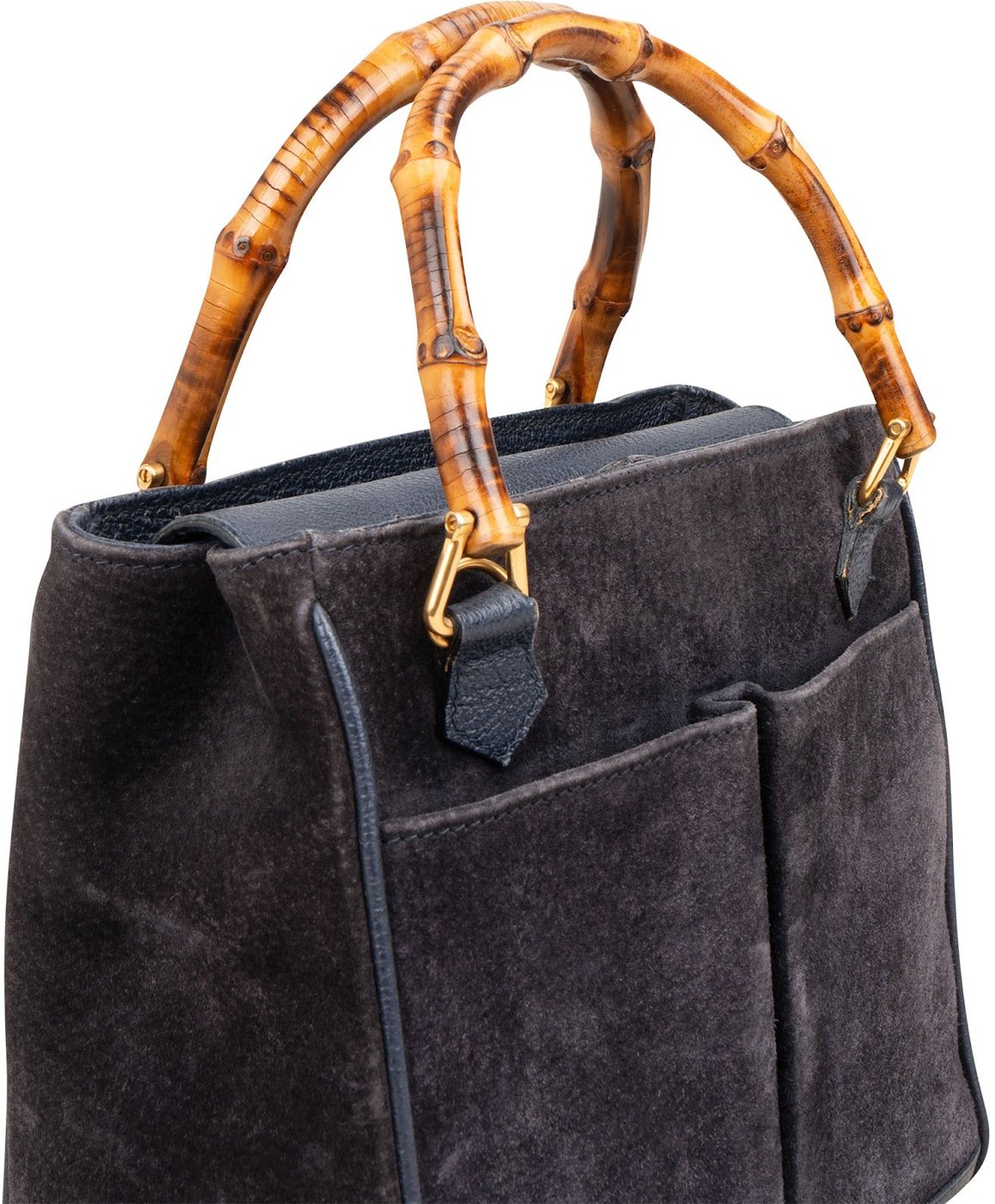 Gucci Suede Bamboo Handle Small Tote Handbag