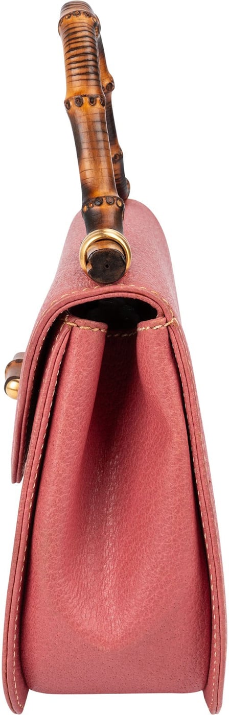 Gucci Pink Grained Leather Bamboo Top Handle Handbag