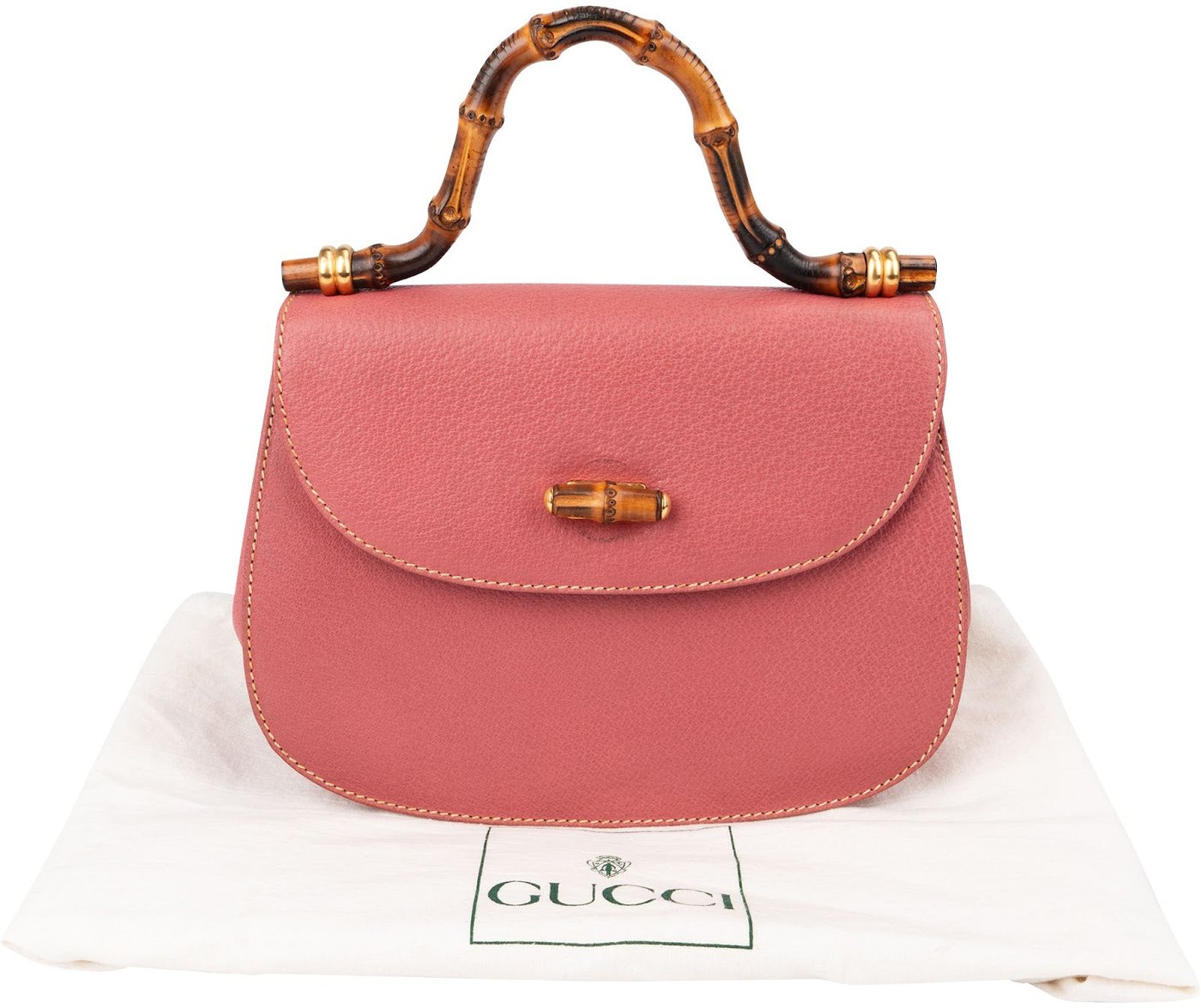 Gucci Pink Grained Leather Bamboo Top Handle Handbag
