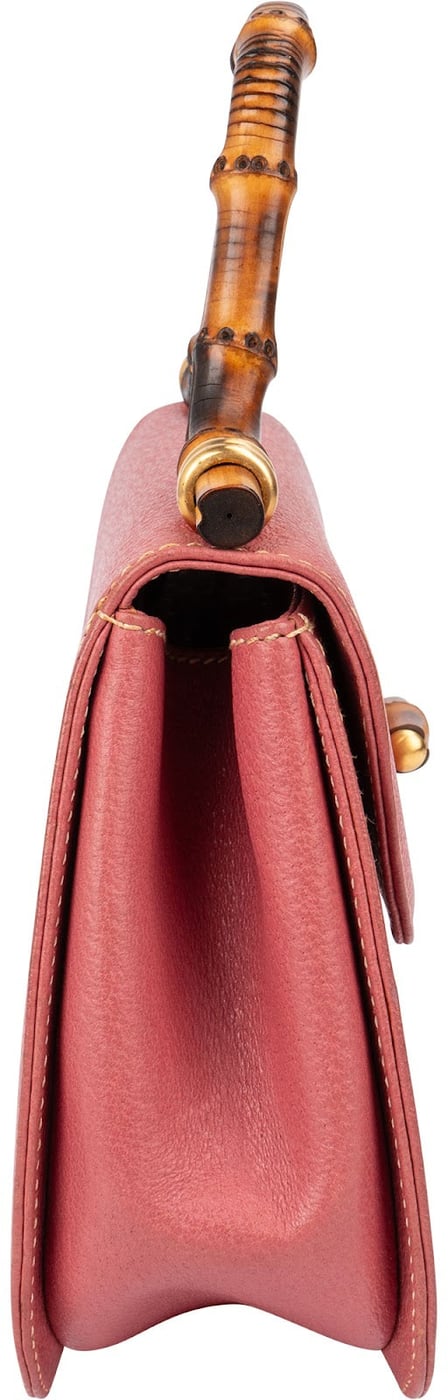 Gucci Pink Grained Leather Bamboo Top Handle Handbag