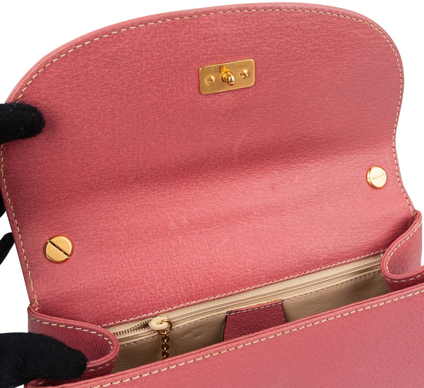 Gucci Pink Grained Leather Bamboo Top Handle Handbag