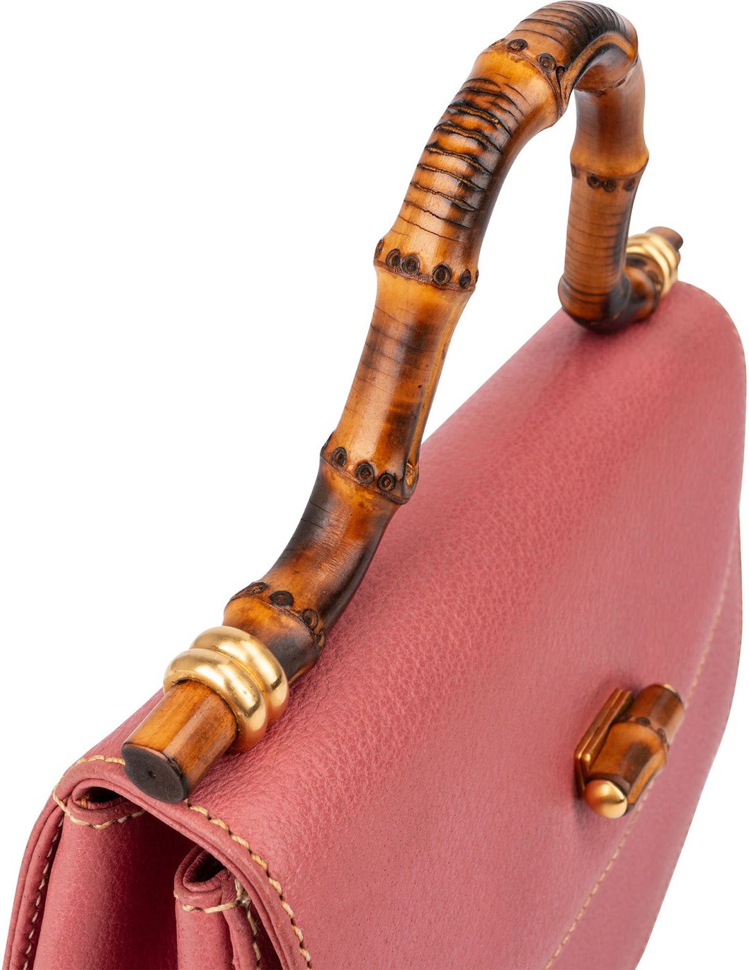 Gucci Pink Grained Leather Bamboo Top Handle Handbag