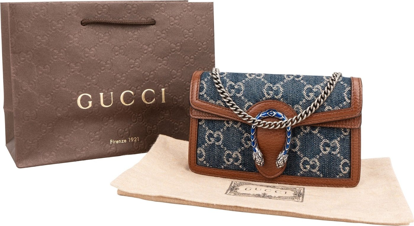 Gucci Monogram Denim GG Dionysus Super Mini Crossbody Bag