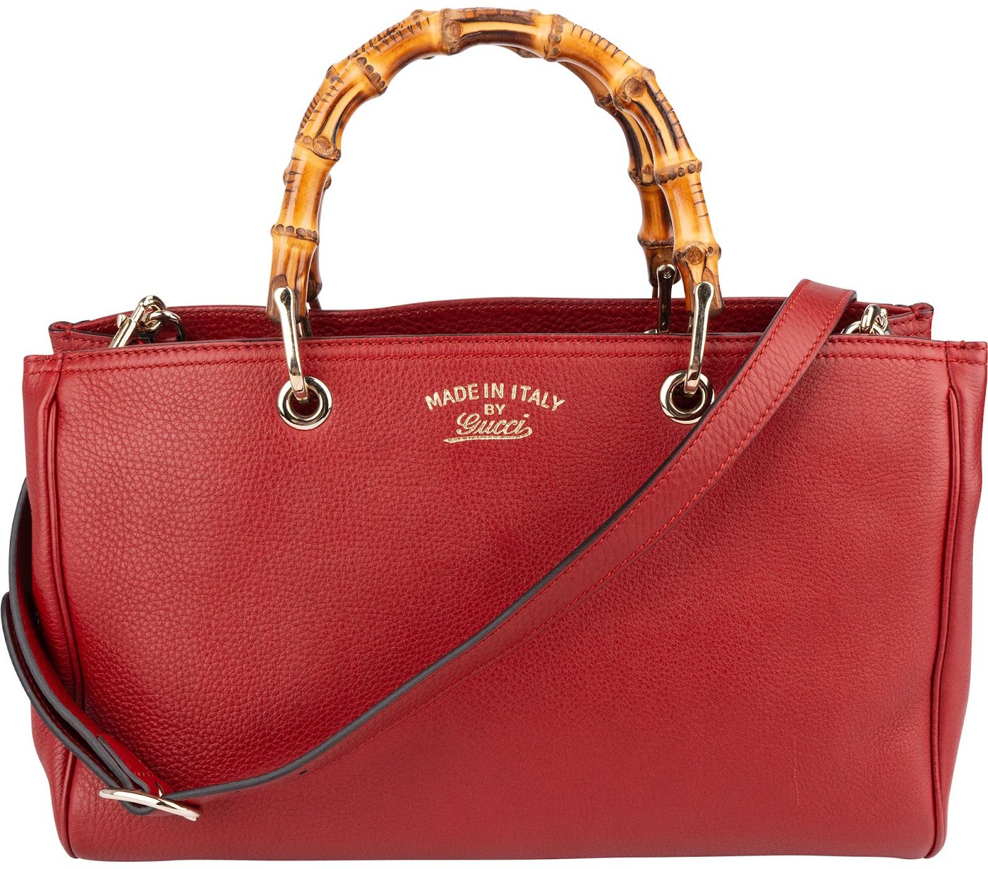 Gucci Grained Leather Bamboo Handle Tote Handbag