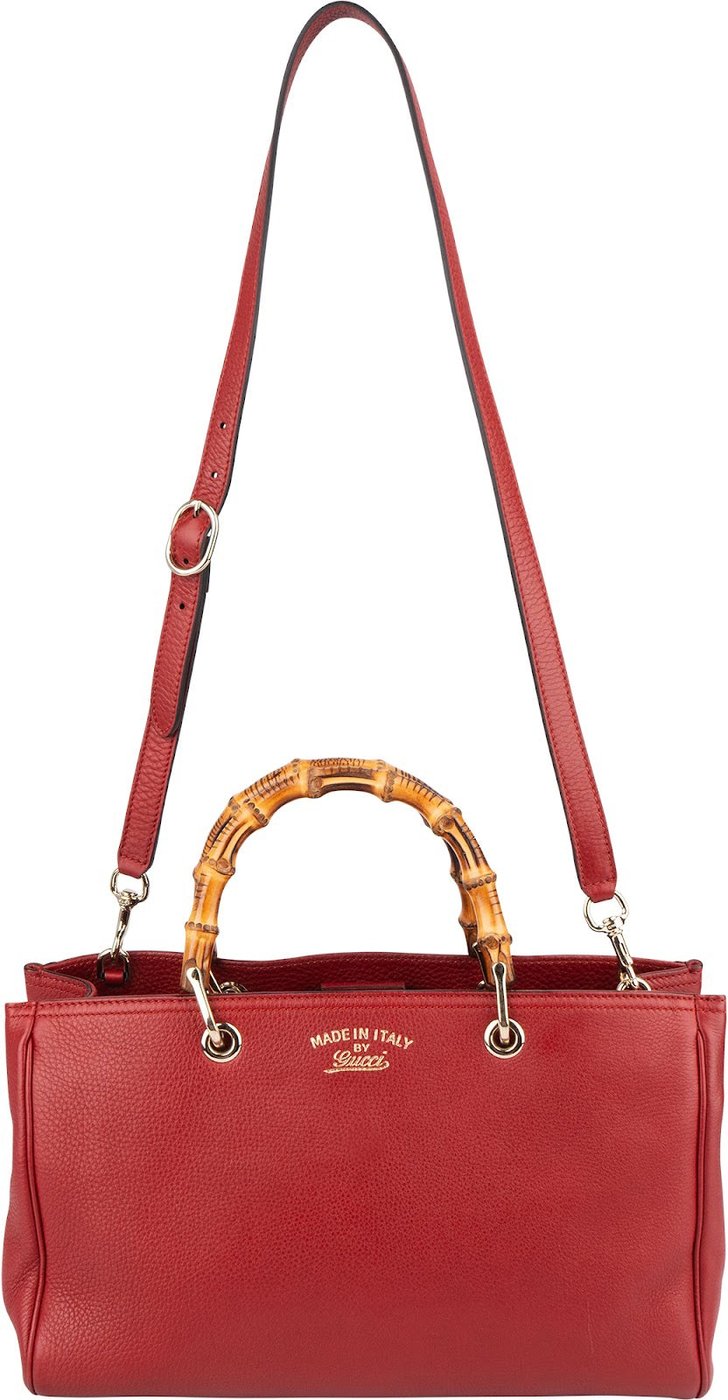 Gucci Grained Leather Bamboo Handle Tote Handbag