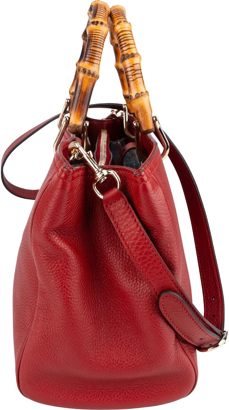 Gucci Grained Leather Bamboo Handle Tote Handbag