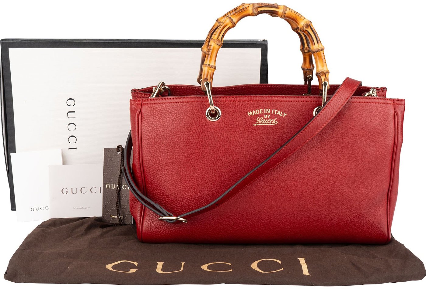 Gucci Grained Leather Bamboo Handle Tote Handbag