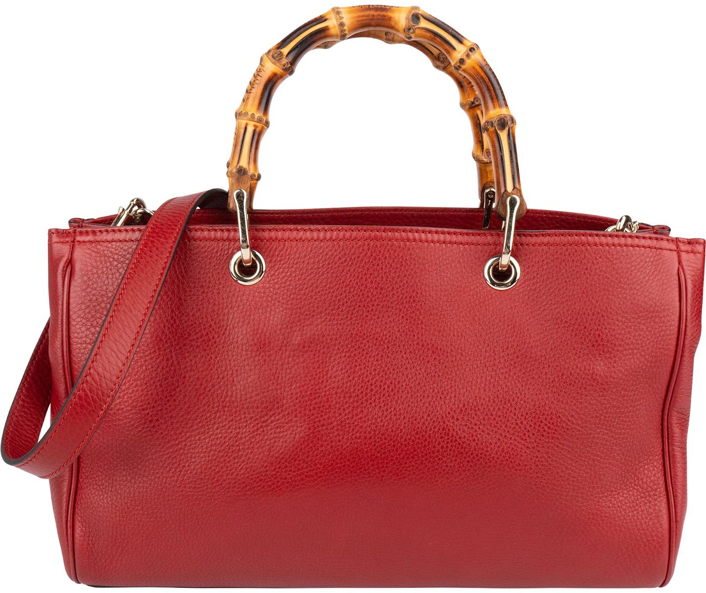 Gucci Grained Leather Bamboo Handle Tote Handbag