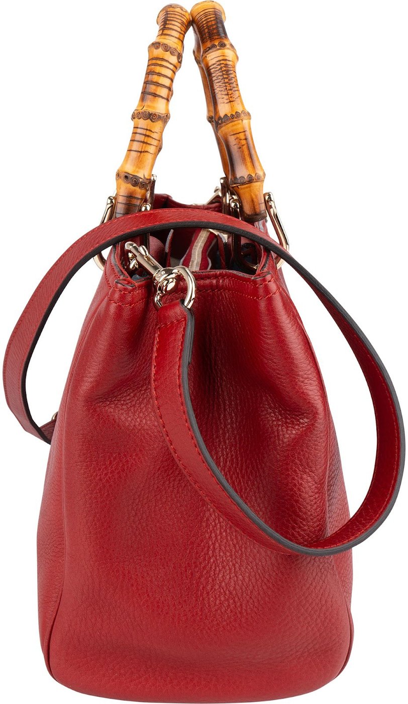 Gucci Grained Leather Bamboo Handle Tote Handbag