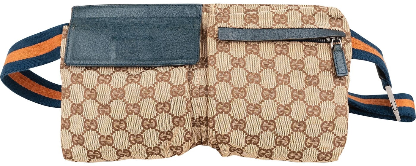 Gucci Grained Leather Monogram GG Canvas Crossbody Belt Bag