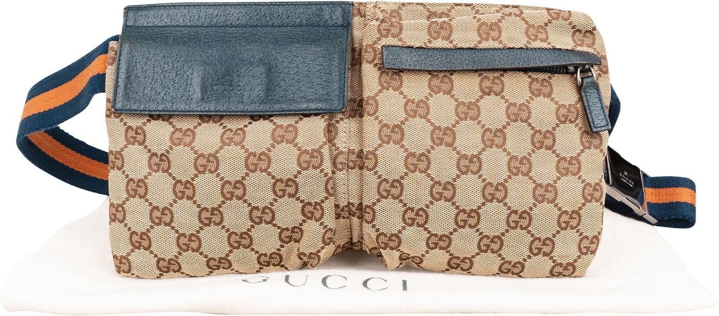 Gucci Grained Leather Monogram GG Canvas Crossbody Belt Bag