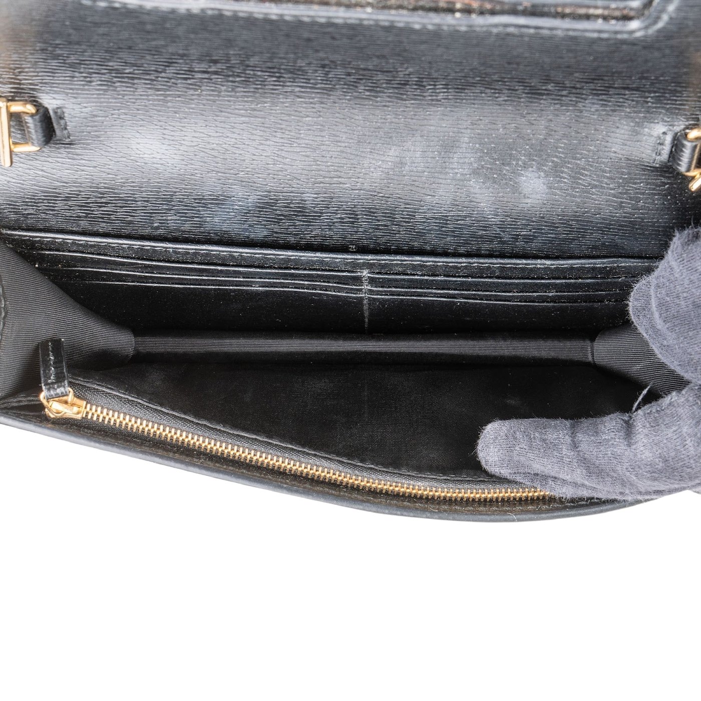 Gucci Black Grained Leather Wallet On Chain Crossbody Bag