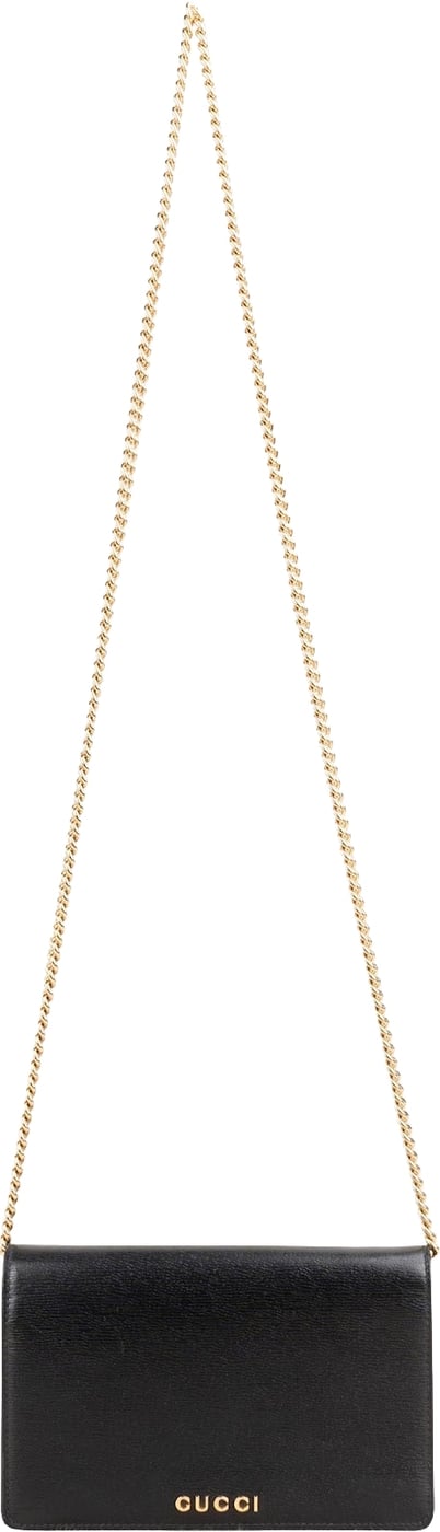 Gucci Black Grained Leather Wallet On Chain Crossbody Bag