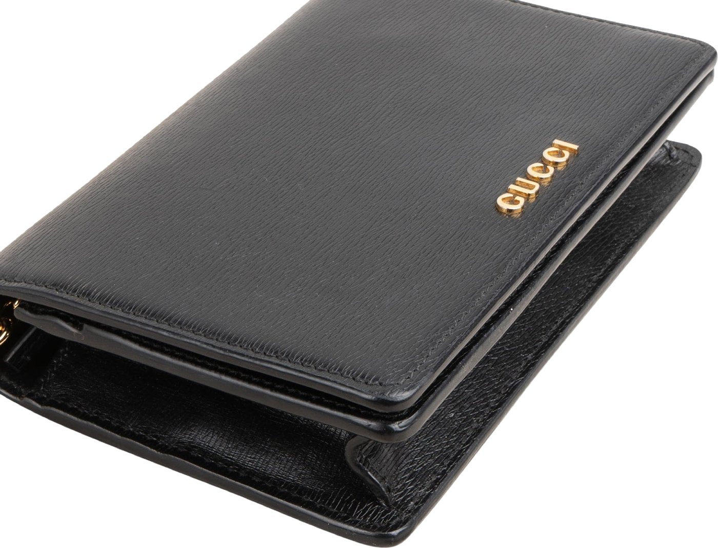 Gucci Black Grained Leather Wallet On Chain Crossbody Bag