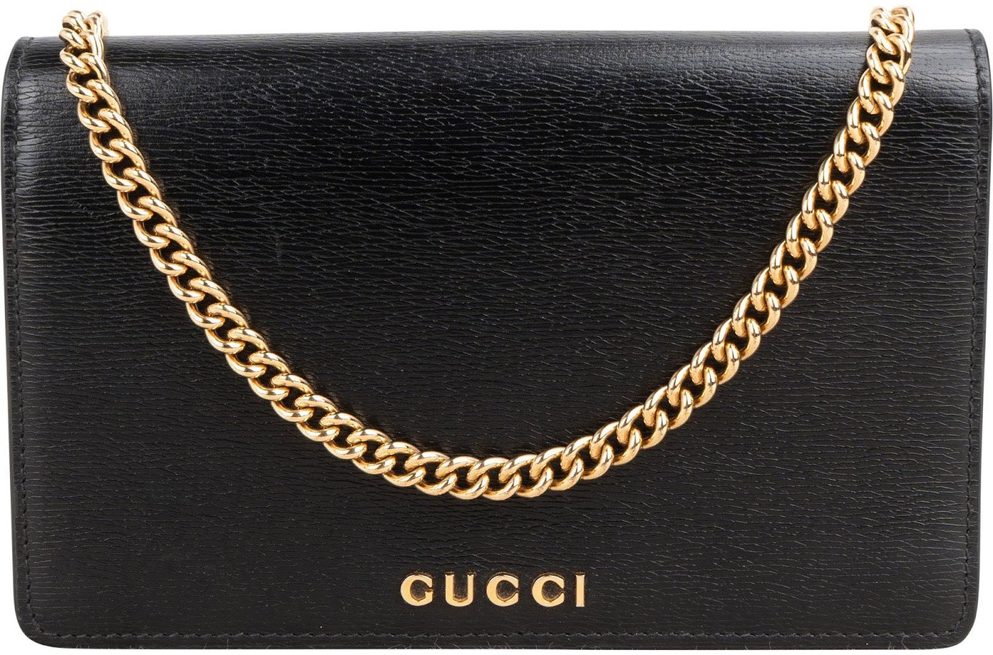 Gucci Black Grained Leather Wallet On Chain Crossbody Bag