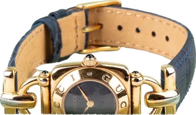Gucci Gold Tone Leather Horsebit 6300L Woman Watch