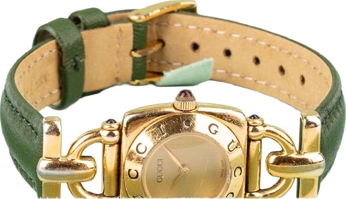 Gucci Gold Tone Leather Horsebit 6300L Woman Watch