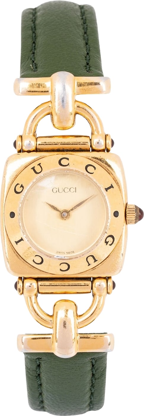 Gucci Gold Tone Leather Horsebit 6300L Woman Watch