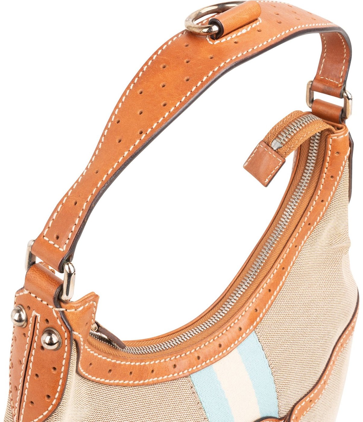 Gucci Canvas Perforated Leather Vintage Interlocking G Stripe Shoulder Bag