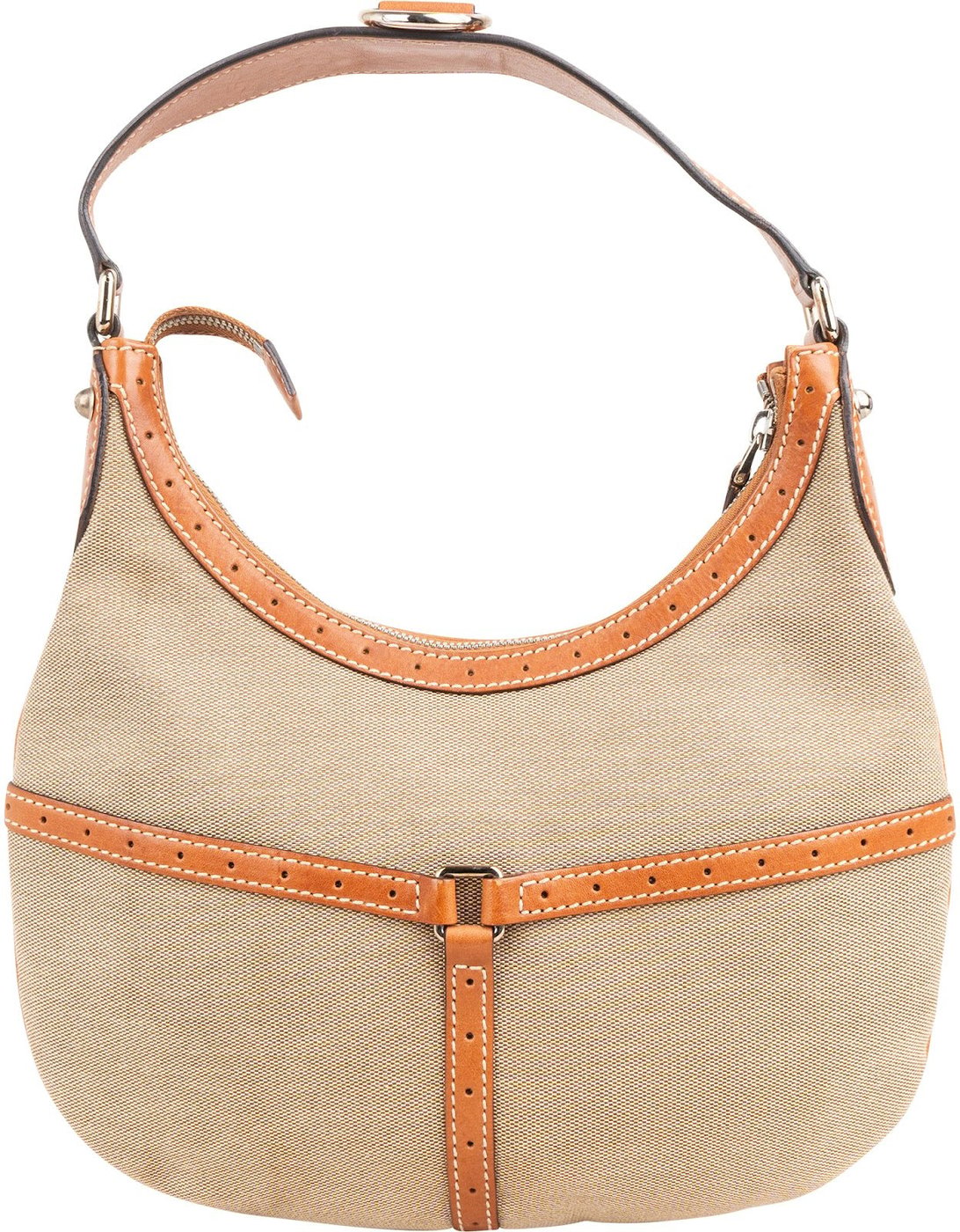 Gucci Canvas Perforated Leather Vintage Interlocking G Stripe Shoulder Bag