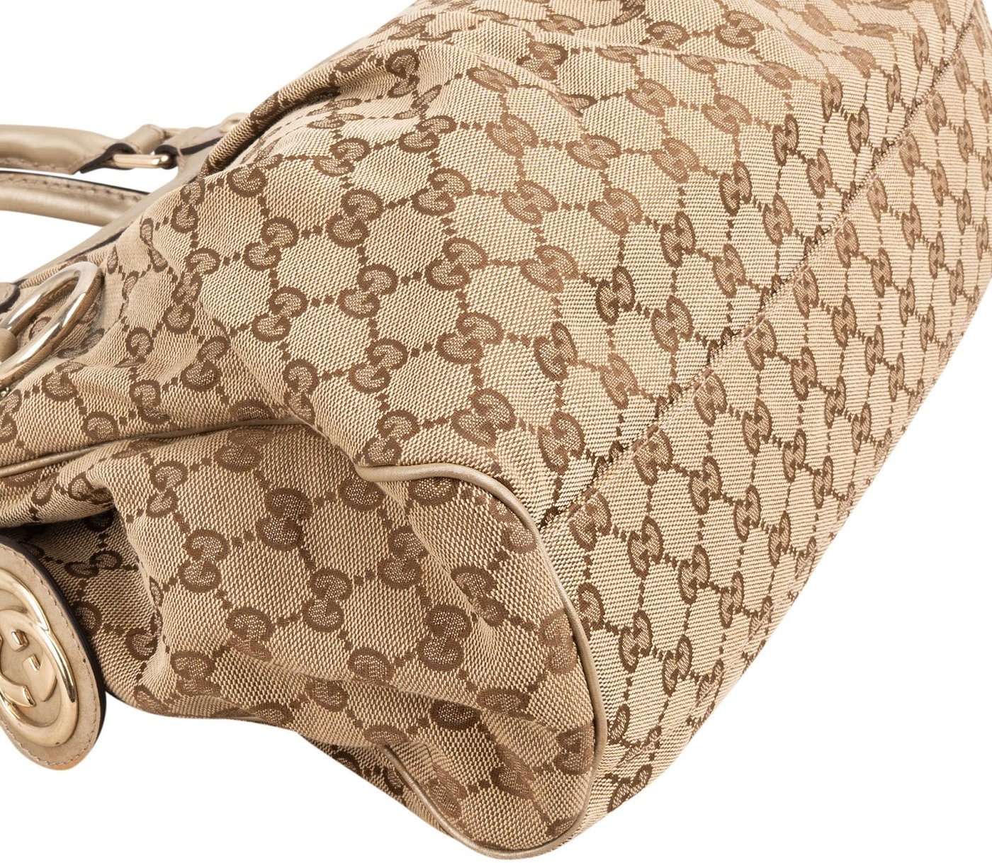 Gucci Monogram GG Canvas Metallic Leather Sukey Handbag