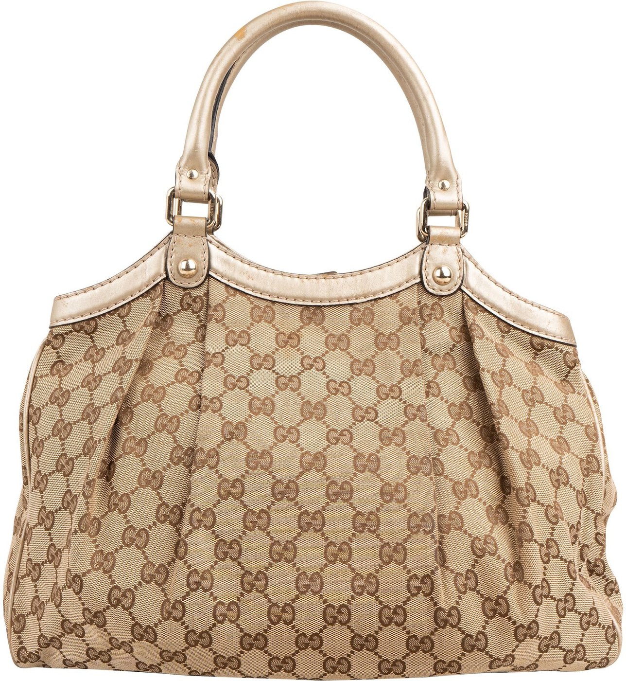 Gucci Monogram GG Canvas Metallic Leather Sukey Handbag