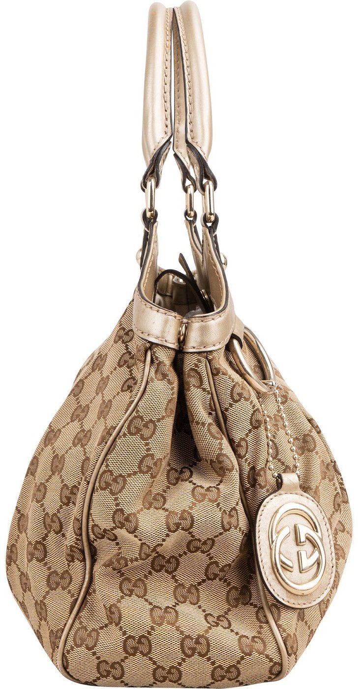 Gucci Monogram GG Canvas Metallic Leather Sukey Handbag