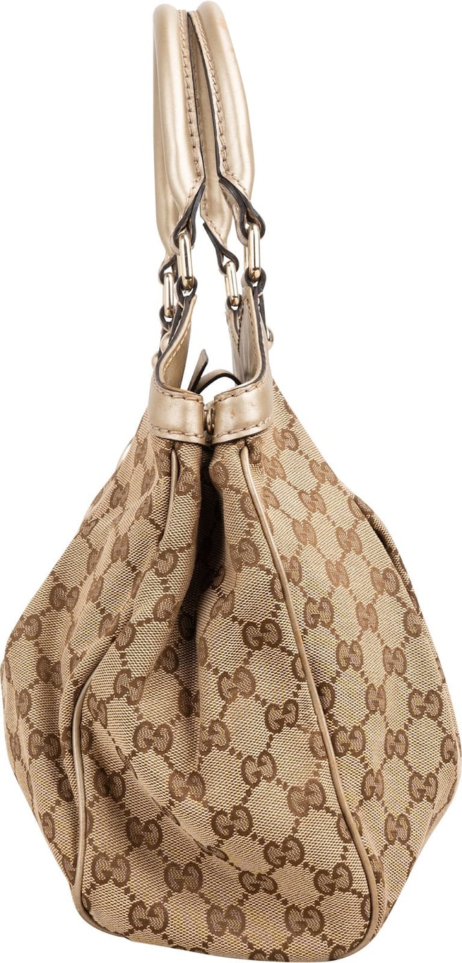 Gucci Monogram GG Canvas Metallic Leather Sukey Handbag