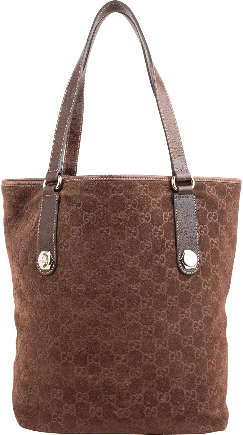 Gucci Monogram Suede GG Tote Shoulder Bag
