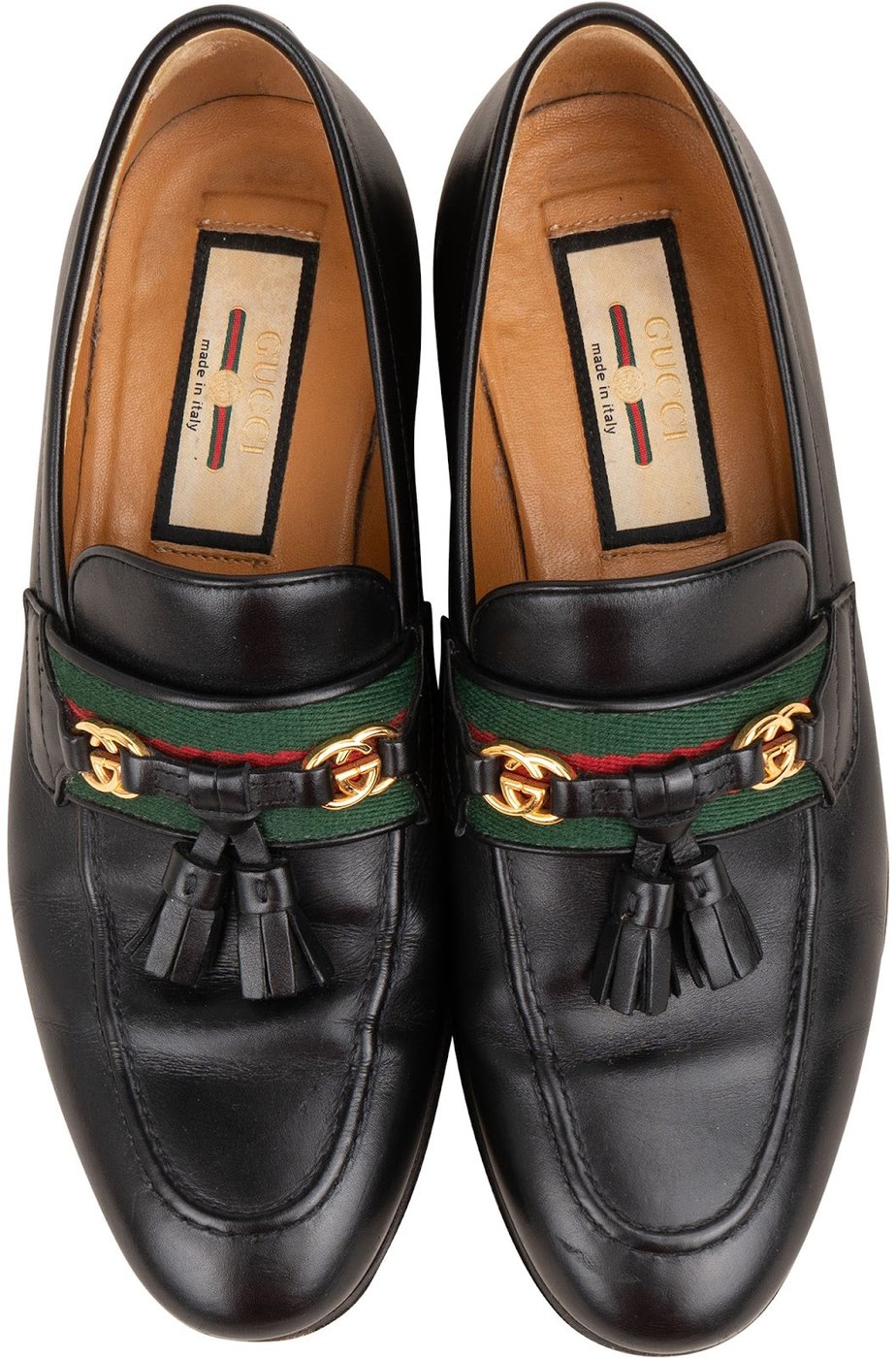 Gucci Black Brushed Leather GG Web Tassels Loafers (34,5)
