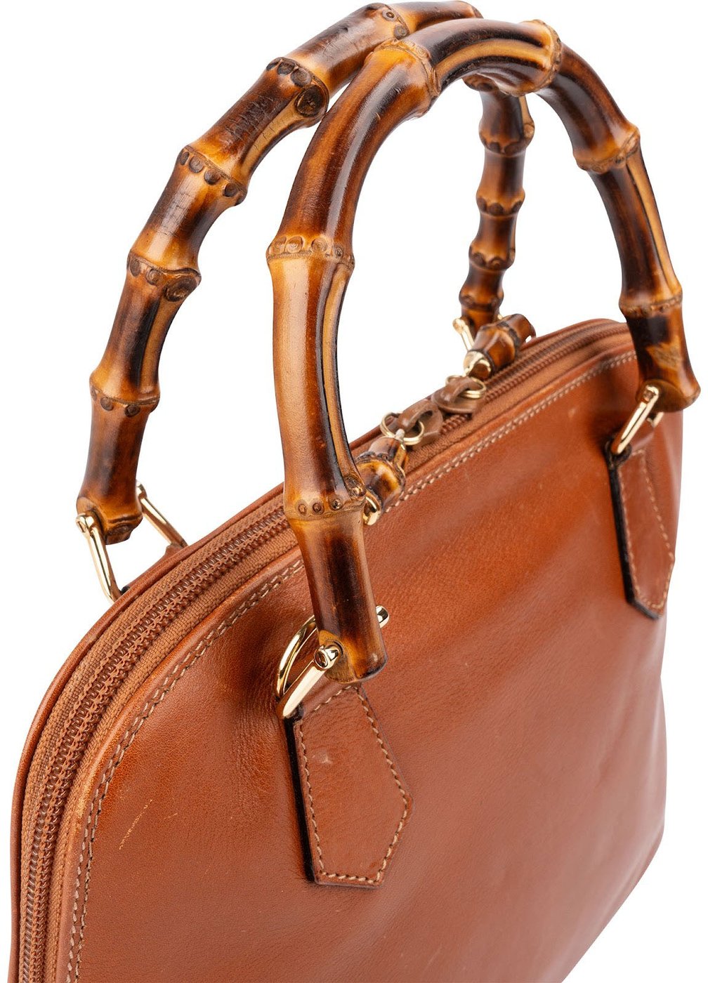 Gucci Brown Calfskin Bamboo Vintage Small Handbag